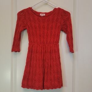 Cat & Jack Red Knit Fully Lined Metalic Fleck Lace Kids Dress 5T